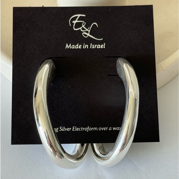 E&L Israel Sterling Silver Statement Long Hoop Electroform Earrings 2.5" long - Picture 3 of 13